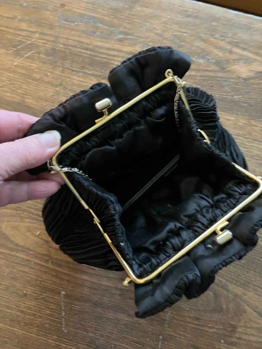 Elegant Black Pleated Evening Clutch with Gold Chain - Picture 8 of 8